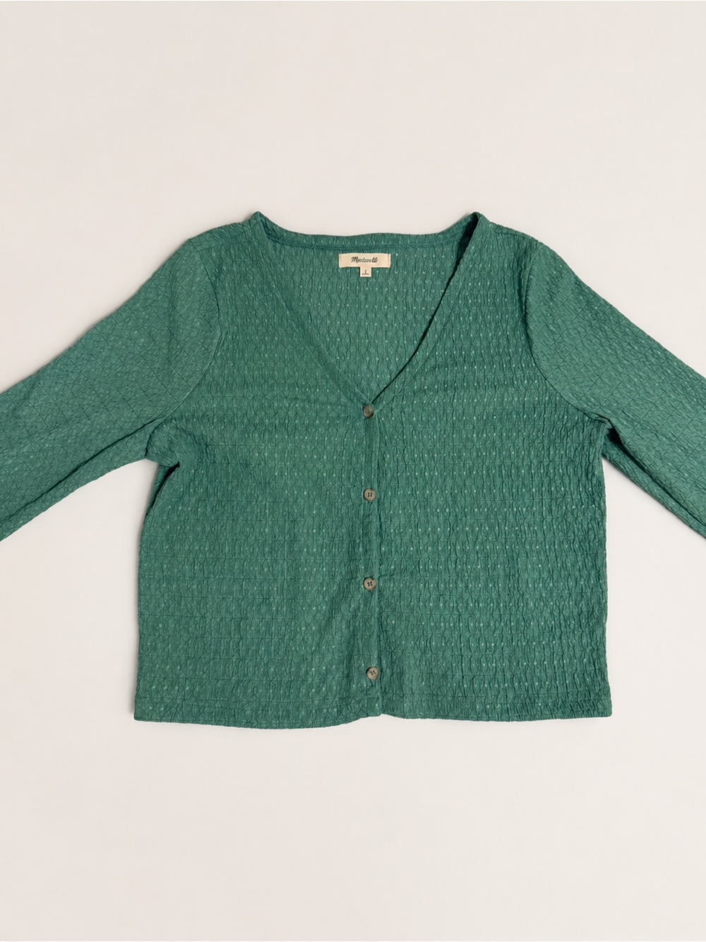 Madewell Green Textured Long Sleeve Button Top – Size Small